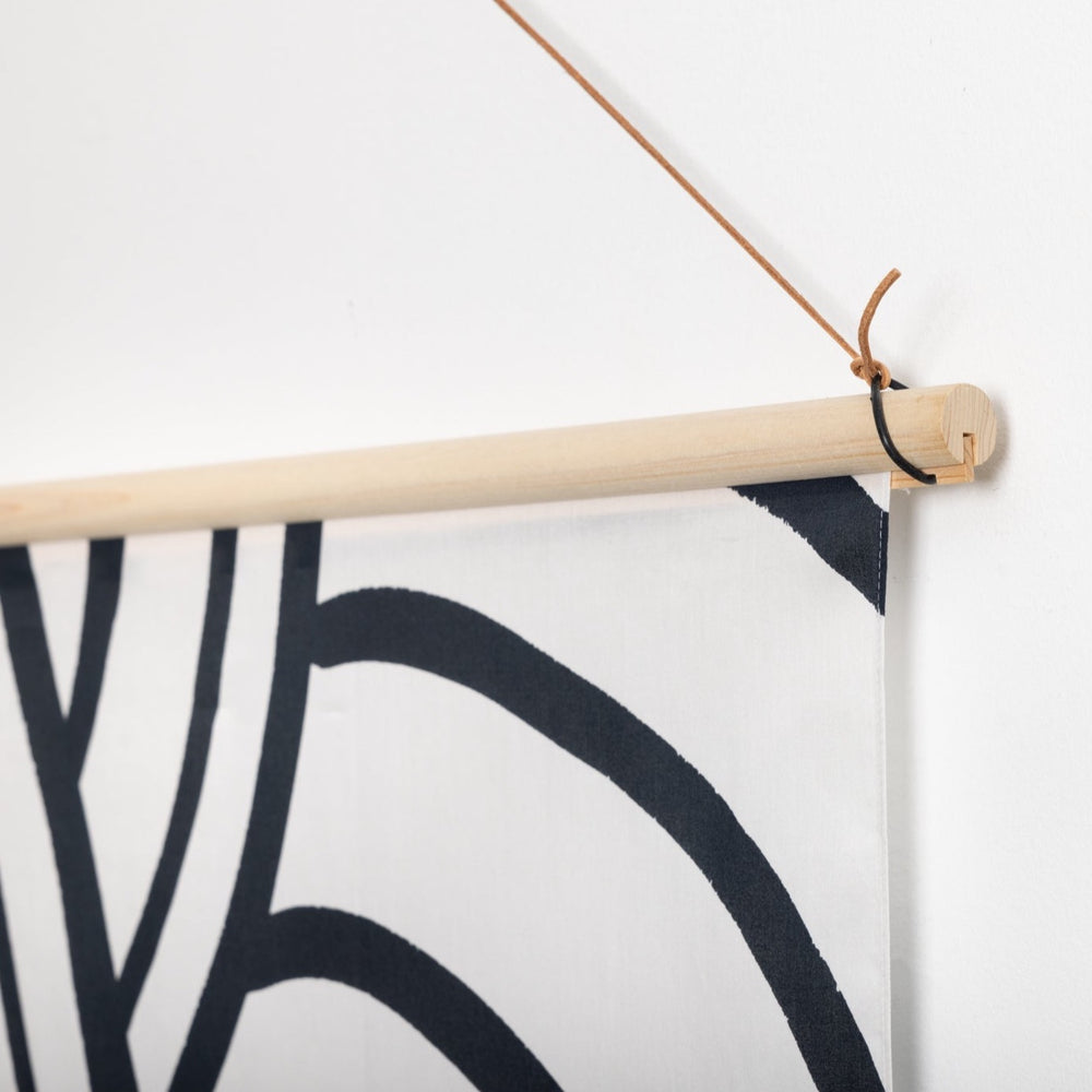 Hinoki wood hanging display pole with leather cord (Dark Brown or Light Brown)
