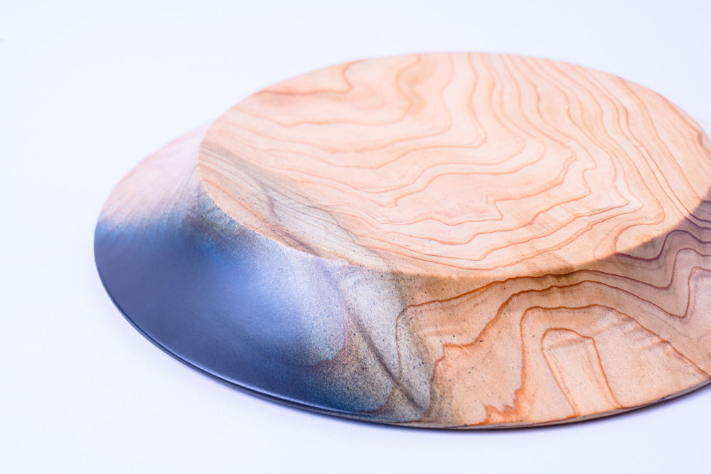 Partially stained Indigo dye "Sugi" medium wood plate (20cm)