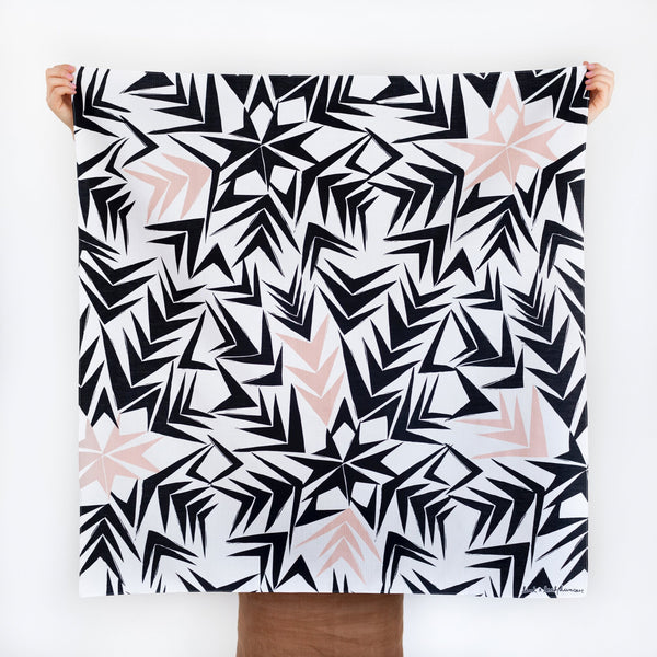 “Angles” furoshiki textile in white, black and pink