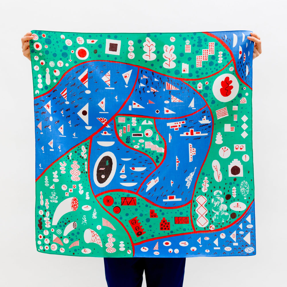 “Stockholm” furoshiki textile in blue, green, red and white