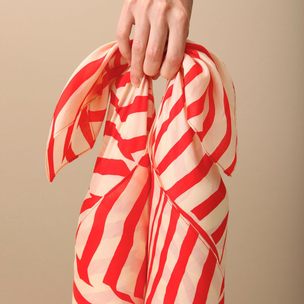 “Stripe” furoshiki textile in red and beige